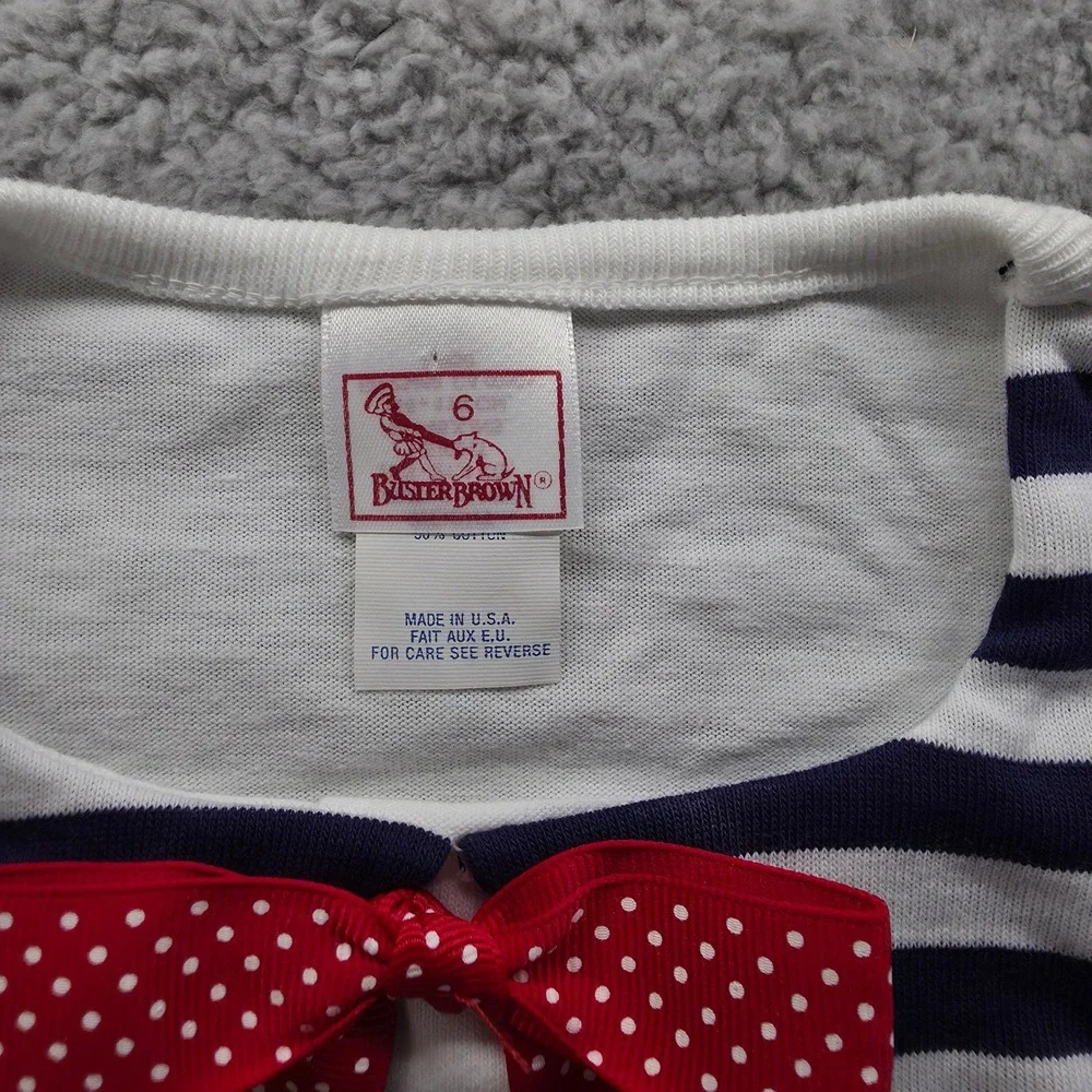 Vintage Buster Brown Kids Sailor Set White Blue Striped 2pc Outfit Size 6 USA